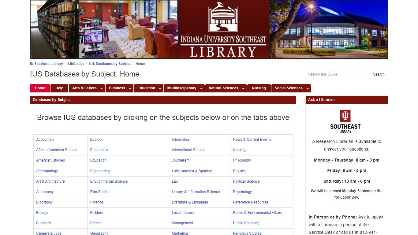 IUS Databases by Subject: Home - Indiana University Southeast