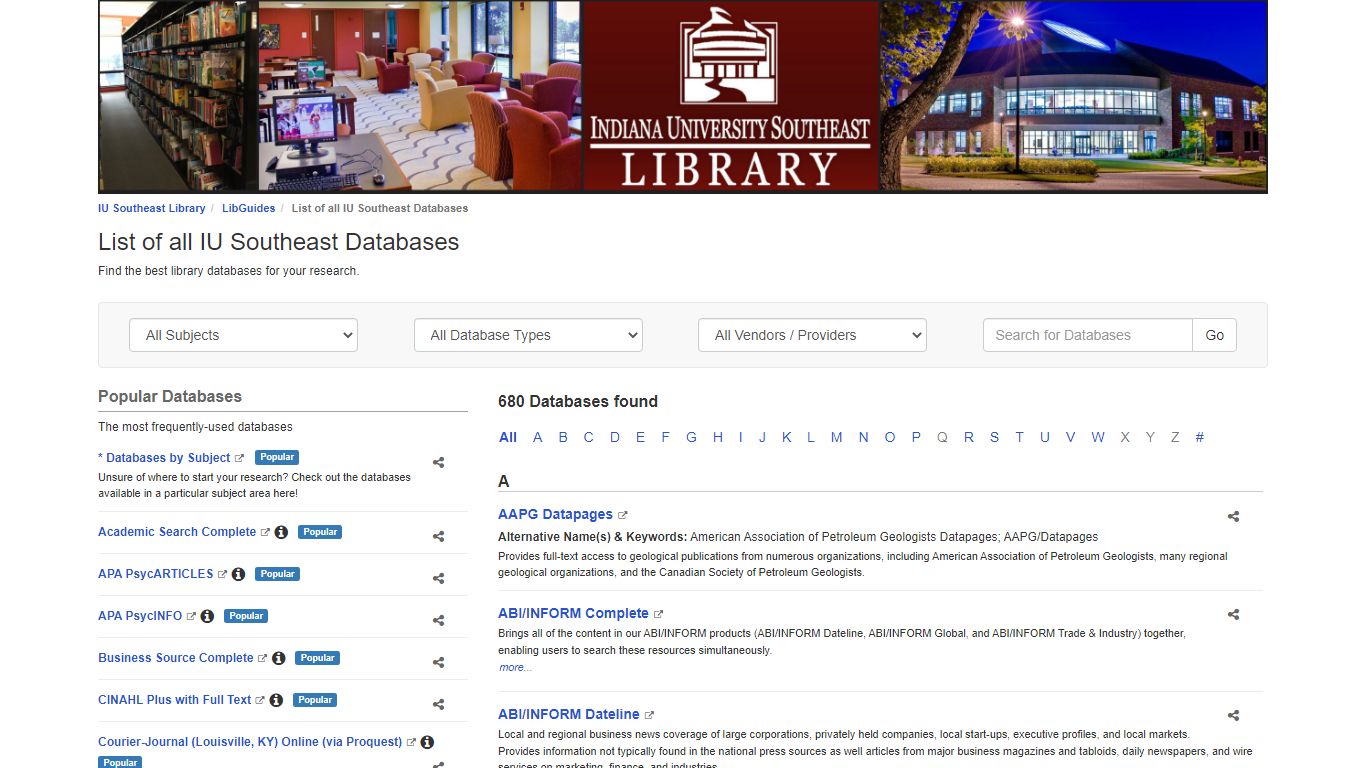 List of all IU Southeast Databases - Indiana University Southeast